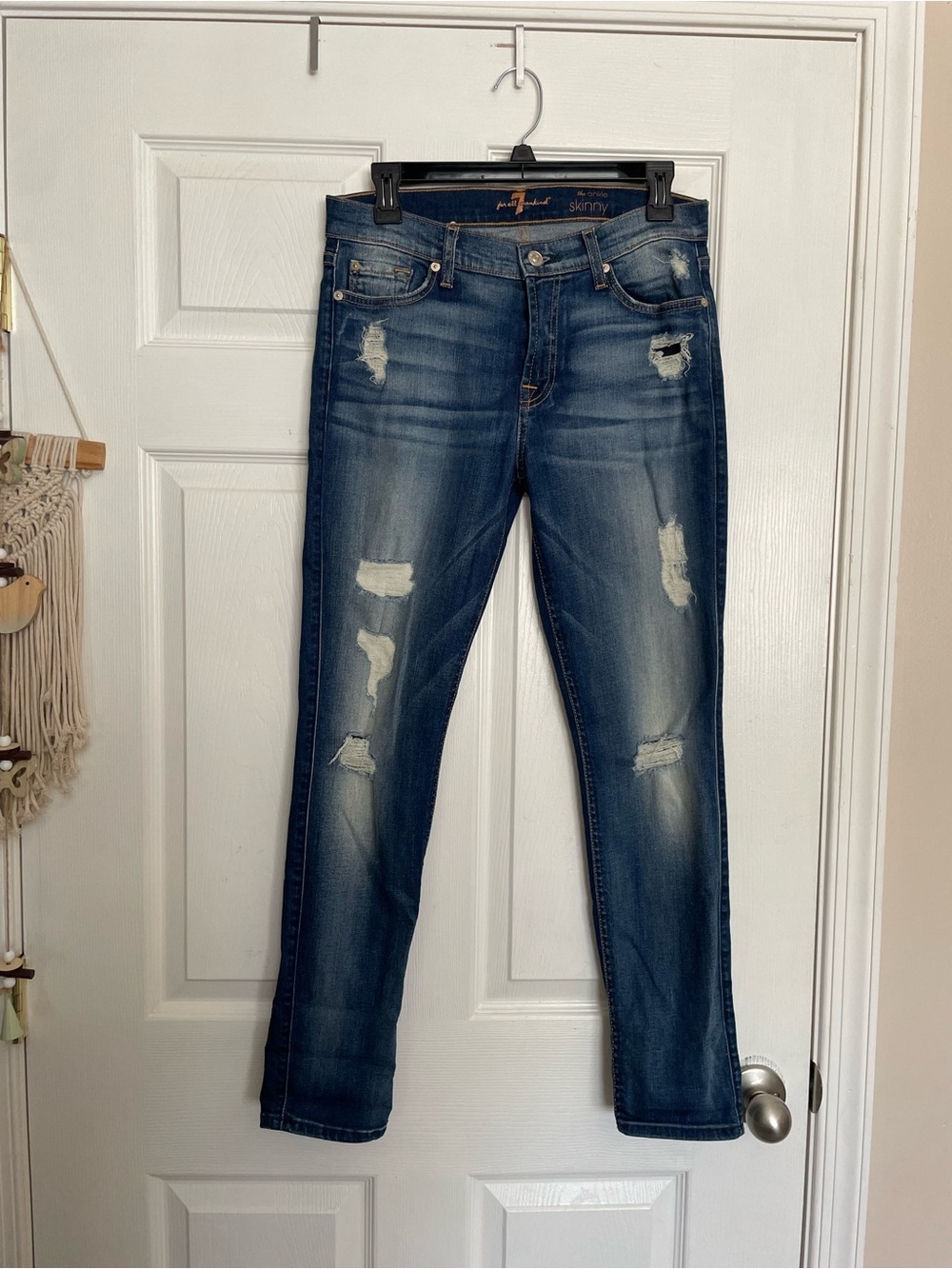 7 for all Mankind Women’s 29 Ankle Skinny Distressed m Jeans - Blue